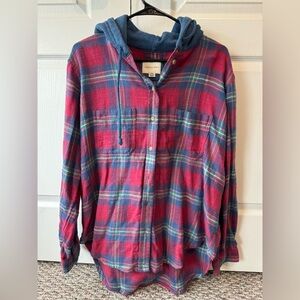 American Eagle Hooded Flannel Button-Up Shirt